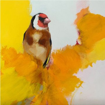 Goldfinch in parchment and yellow