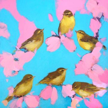 Heidi Langridge print Warblers in pink and blue p1