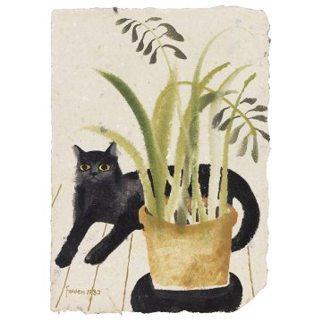 Mary-Fedden-Black-Cat-and-Plant-1982-Print