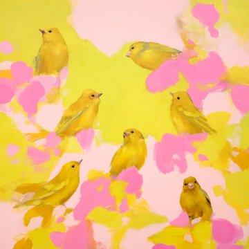 Yellow Birds in pink
